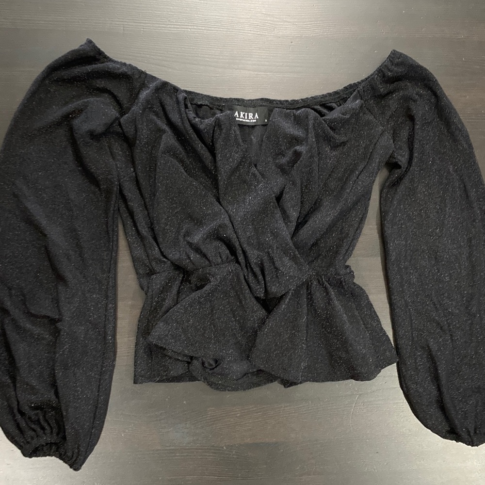 AKIRA Black Off-Shoulder Blouse with Long Sleeves